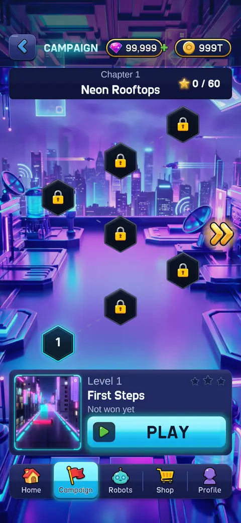 The campaign map of Chapter 1, Neon Rooftops.
