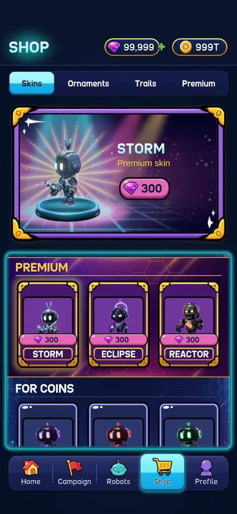 The shop with the Storm premium skin.